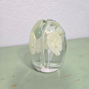 KB Glass Paperweight Yellow Cream Flower Made in Italy Vintage